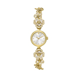 Ladies' Kate Spade Monroe Crystal Accent Gold-Tone IP Flower Bangle Watch with Mother-of-Pearl Dial (Model: KSW1828)