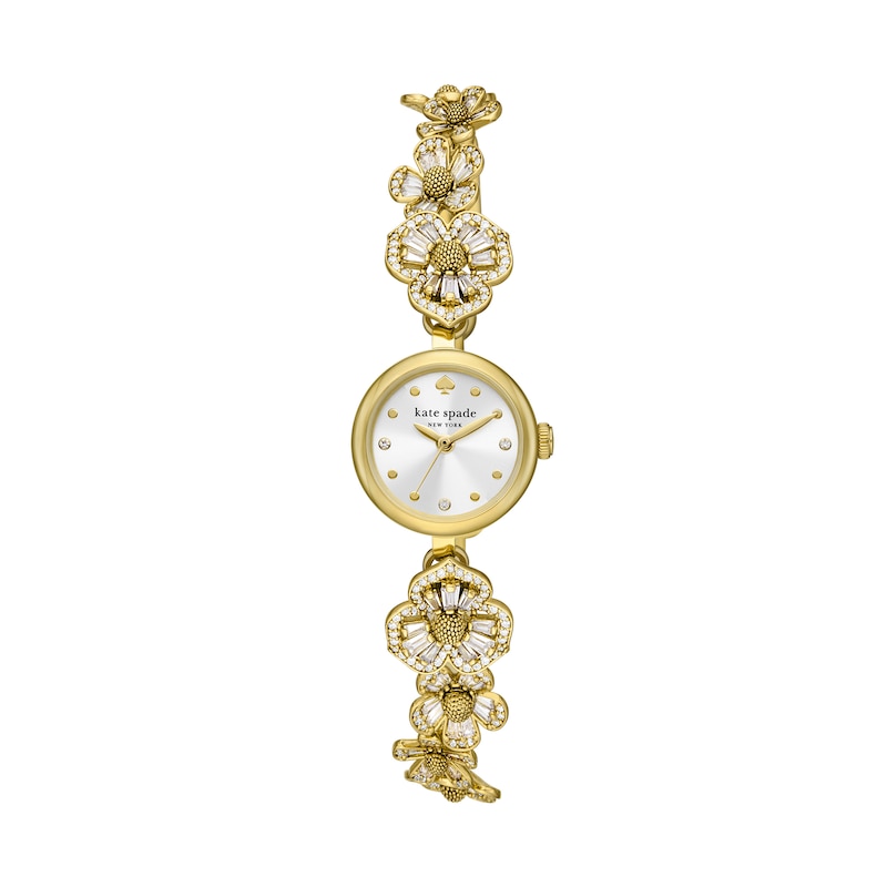 Main Image 1 of Ladies' Kate Spade Monroe Crystal Accent Gold-Tone IP Flower Bangle Watch with Mother-of-Pearl Dial (Model: KSW1828)