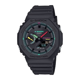 Men’s Casio G-Shock Classic Solar-Powered Black Resin Watch with Multi-Color Accents (Model: GAB2100MF-1A)