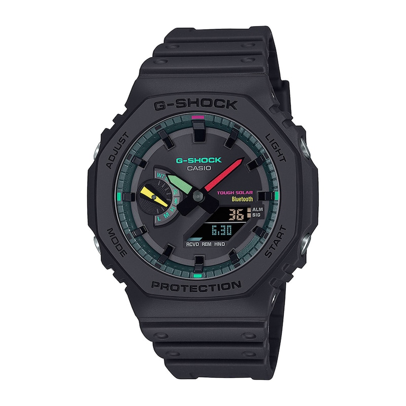 Main Image 1 of Men’s Casio G-Shock Classic Solar-Powered Black Resin Watch with Multi-Color Accents (Model: GAB2100MF-1A)