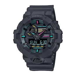 Men’s Casio G-Shock Classic Black Resin Watch with Multi-Color Accent Dial (Model: GA700MF-1A)