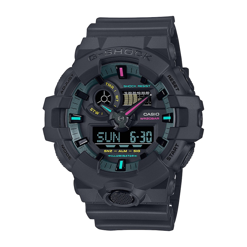 Main Image 1 of Men’s Casio G-Shock Classic Black Resin Watch with Multi-Color Accent Dial (Model: GA700MF-1A)