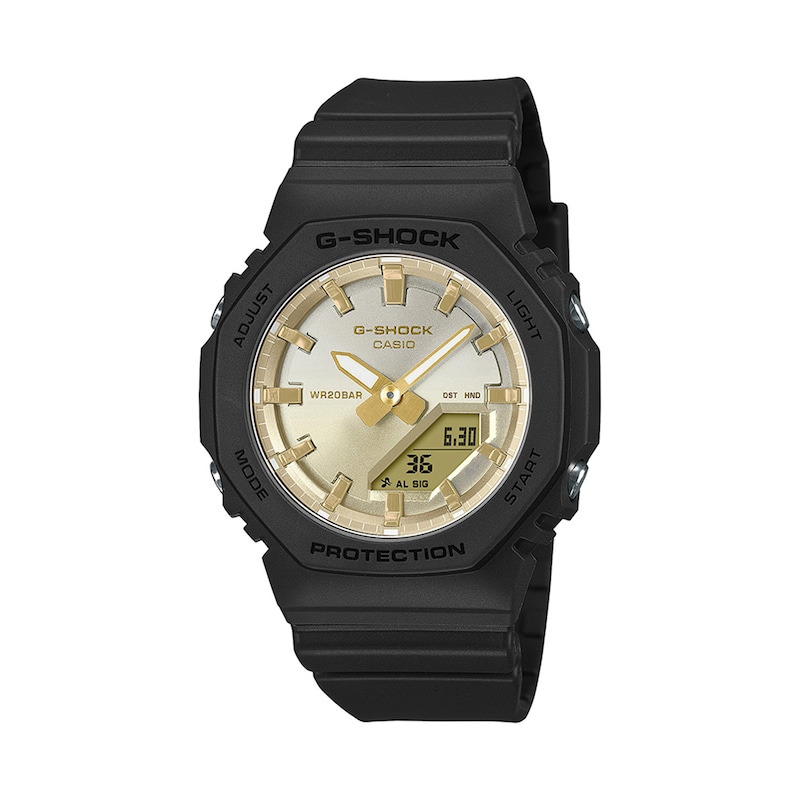 Main Image 1 of Ladies’ Casio G-Shock Black Resin Analog Digital Watch with Silver- to Gold-Tone Dial (Model: GMAP2100SG1A)