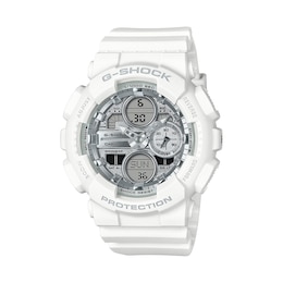 Ladies’ Casio G-Shock S-Series White Resin Analog Digital Sport Watch with Silver-Tone Dial (Model: GMAS140VA-7A)