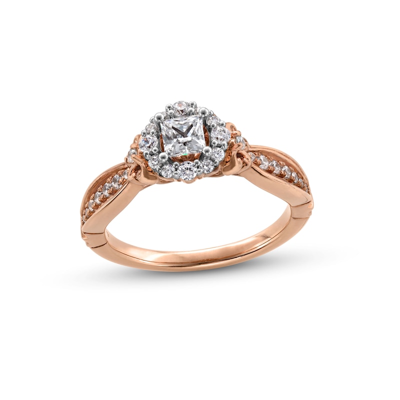 Enchanted Disney Cinderella 3/4 CT. T.W. Princess-Cut Diamond Open Frame Engagement Ring in 14K Rose Gold