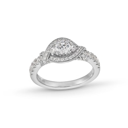 Vera Wang Love Collection 1 CT. T.W. Diamond Twist Buckle Frame Engagement Ring in 14K White Gold