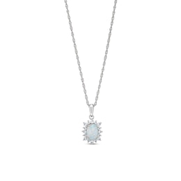 Cushion-Shaped Lab-Created Opal and White Lab-Created Sapphire Sunburst Frame Pendant in Sterling Silver