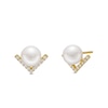 Thumbnail Image 1 of 6.5mm Cultured Mabe Pearl and 1/10 CT. T.W. Diamond Chevron Stud Earrings in 10K Gold