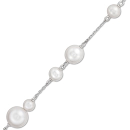 5.0-9.0mm Freshwater Cultured Pearl Station Bracelet in 10K White Gold-7.25&quot;