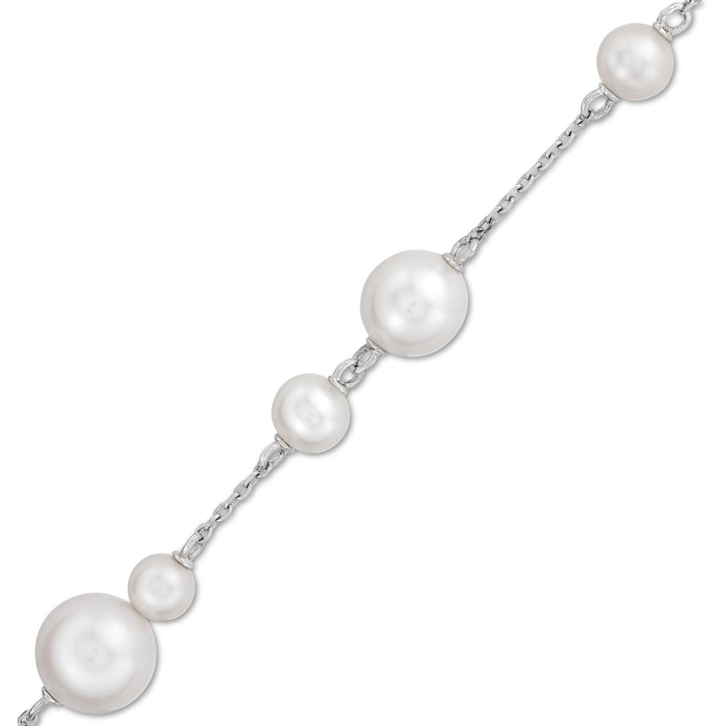 Main Image 1 of 5.0-9.0mm Freshwater Cultured Pearl Station Bracelet in 10K White Gold-7.25"