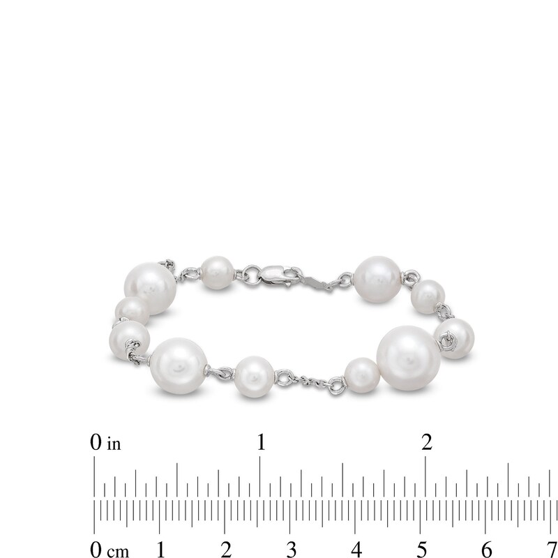 Main Image 4 of 5.0-9.0mm Freshwater Cultured Pearl Station Bracelet in 10K White Gold-7.25&quot;