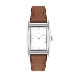 Ladies' Coach Reese Brown Leather Strap Watch with Rectangular White Dial (Model: 14504311)