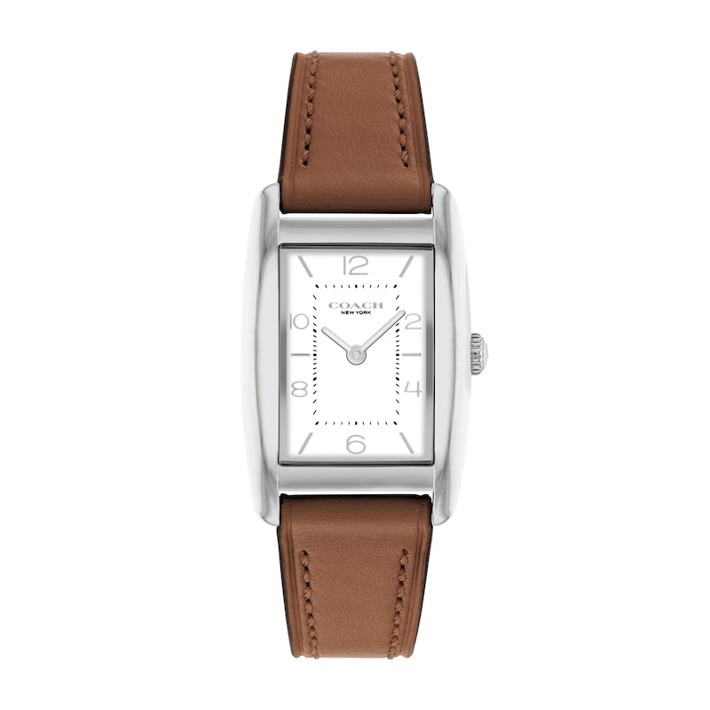 Ladies' Coach Reese Brown Leather Strap Watch with Rectangular White Dial (Model: 14504311)