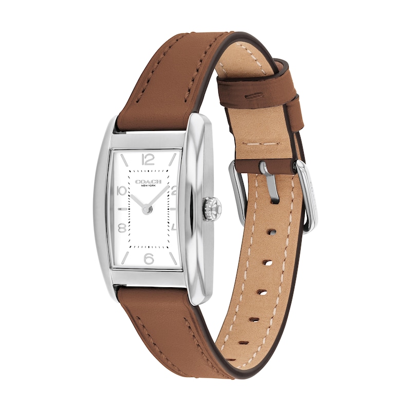 Ladies' Coach Reese Brown Leather Strap Watch with Rectangular White Dial (Model: 14504311)