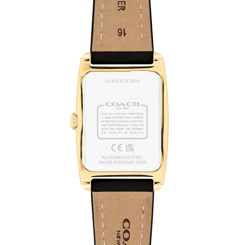 Main Image 3 of Ladies' Coach Reese Gold-Tone IP Black Leather Strap Watch with Rectangular White Dial (Model: 14504312)