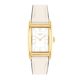 Ladies' Coach Reese Gold-Tone IP White Leather Strap Watch with Rectangular White Dial (Model: 14504314)