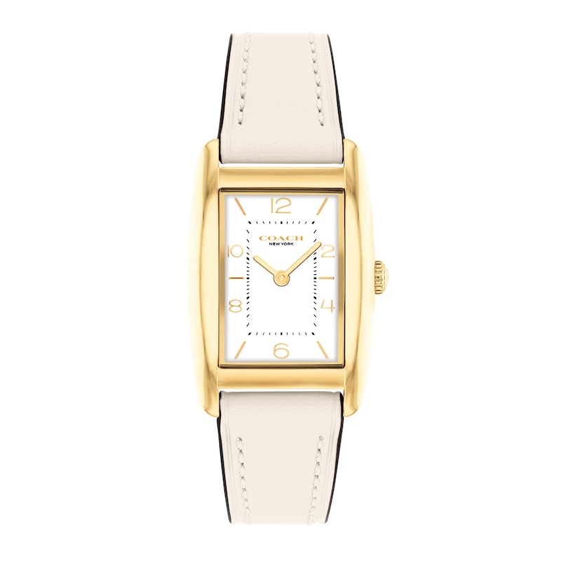 Main Image 1 of Ladies' Coach Reese Gold-Tone IP White Leather Strap Watch with Rectangular White Dial (Model: 14504314)