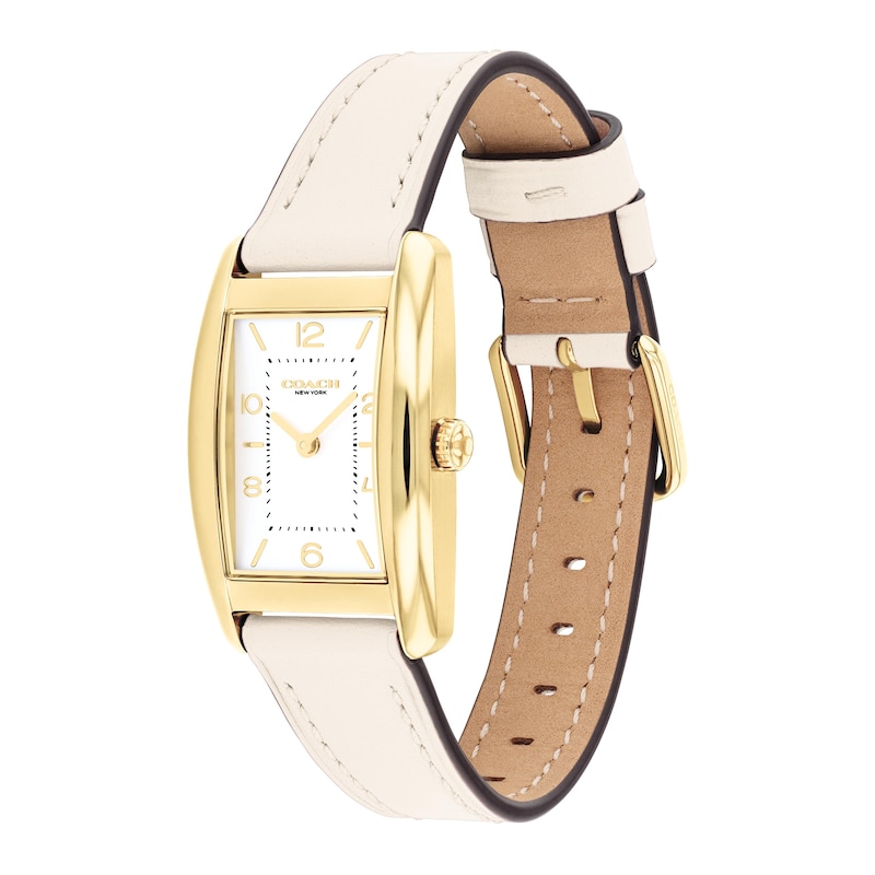 Main Image 2 of Ladies' Coach Reese Gold-Tone IP White Leather Strap Watch with Rectangular White Dial (Model: 14504314)