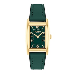 Ladies’ Coach Reese Gold-Tone IP Green Leather Strap Watch with Rectangular Green Dial (Model: 14504354)