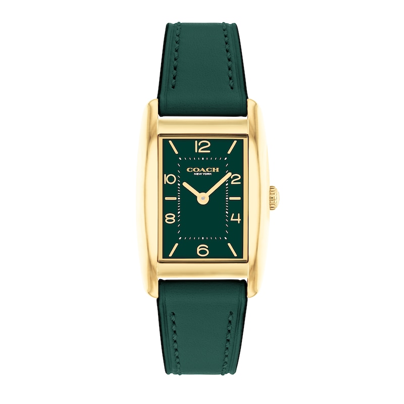 Main Image 1 of Ladies’ Coach Reese Gold-Tone IP Green Leather Strap Watch with Rectangular Green Dial (Model: 14504354)