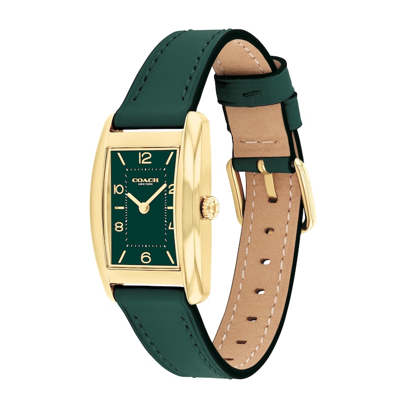 Main Image 2 of Ladies’ Coach Reese Gold-Tone IP Green Leather Strap Watch with Rectangular Green Dial (Model: 14504354)