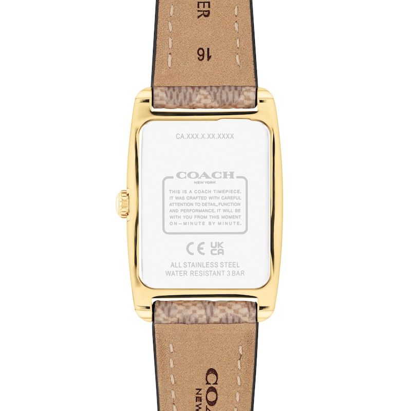 Main Image 3 of Ladies' Coach Reese Gold-Tone IP Brown Leather Strap Watch with Rectangular White Dial (Model: 14504355)