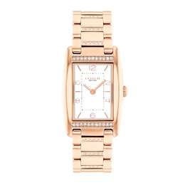 Ladies' Coach Reese Crystal Accent Rose-Tone IP Watch with Rectangular White Dial (Model: 14504317)