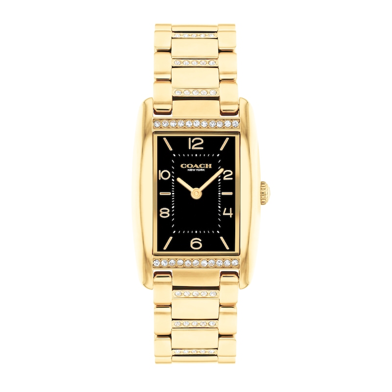 Main Image 1 of Ladies' Coach Reese Crystal Accent Gold-Tone IP Watch with Rectangular Black Dial (Model: 14504319)