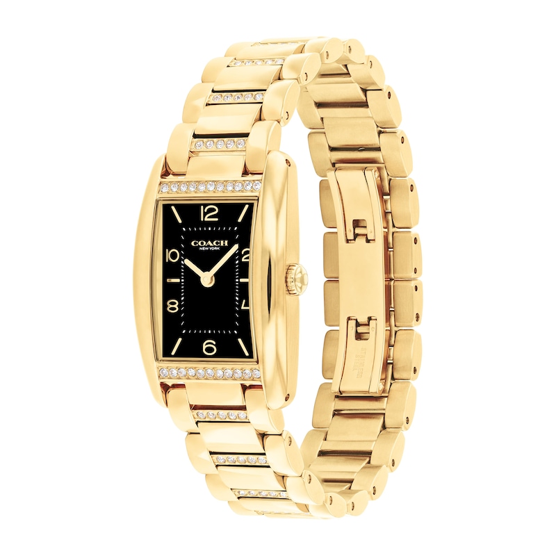 Main Image 2 of Ladies' Coach Reese Crystal Accent Gold-Tone IP Watch with Rectangular Black Dial (Model: 14504319)