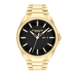 Men's Coach Jackson Crystal Accent Gold-Tone IP Watch with Black Dial (Model: 14602694)