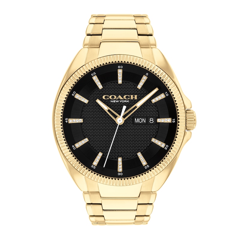 Main Image 1 of Men's Coach Jackson Crystal Accent Gold-Tone IP Watch with Black Dial (Model: 14602694)