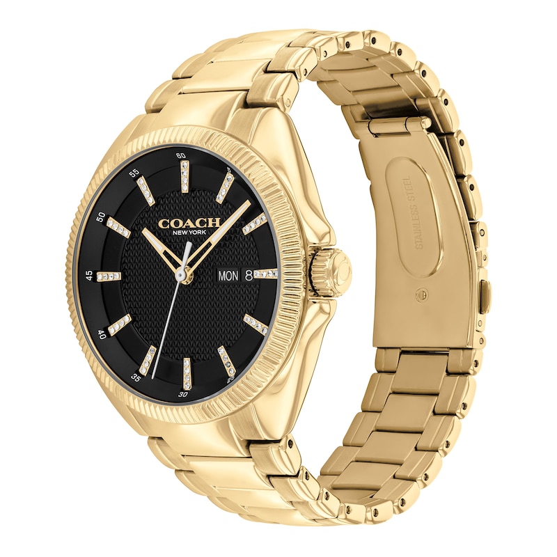 Main Image 2 of Men's Coach Jackson Crystal Accent Gold-Tone IP Watch with Black Dial (Model: 14602694)