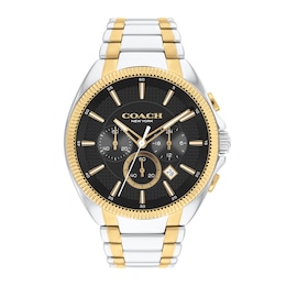 Men's Coach Jackson Two-Tone IP Chronograph Watch with Black Dial (Model: 14602682)