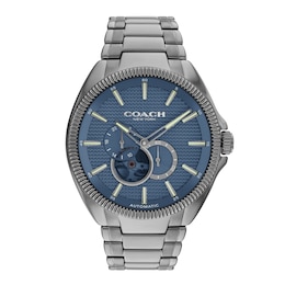 Men's Coach Jackson Grey IP Chronograph Watch with Blue Skeleton Dial (Model: 14602700)