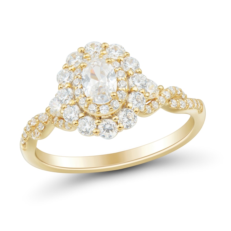 Main Image 1 of 1 CT. T.W. Oval Diamond Double Frame Twist Shank Engagement Ring in 14K Gold