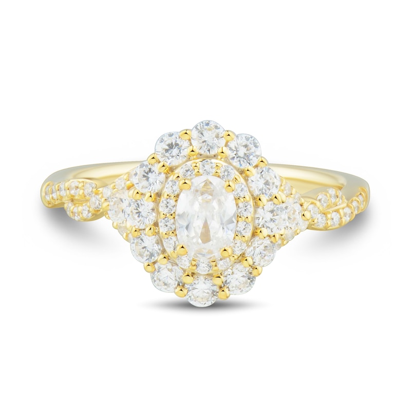 Main Image 3 of 1 CT. T.W. Oval Diamond Double Frame Twist Shank Engagement Ring in 14K Gold