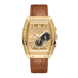 Men’s JBW Echelon 1/8 CT. T.W. Certified Diamond Chronograph Leather Strap Watch with Gold-Tone Tonneau Dial (Model: J6379F)