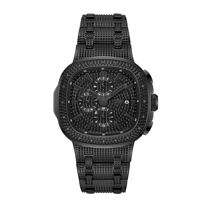 Men’s JBW Heist 1/10 CT. T.W. Black Certified Diamond Chronograph Watch with Square Black Dial (Model: J6380E)