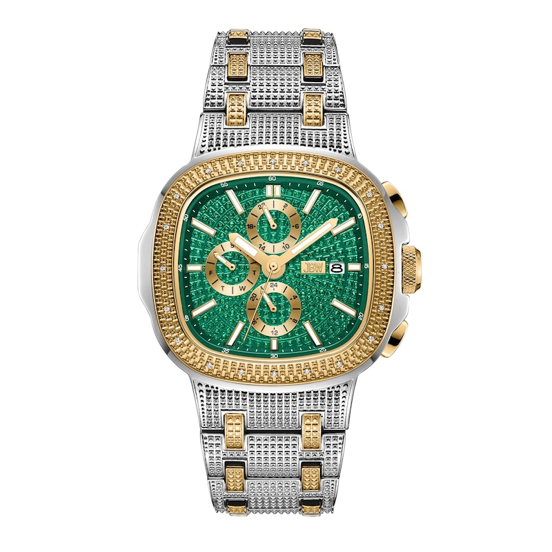 Main Image 1 of Men’s JBW Heist 1/10 CT. T.W. Certified Diamond Two-Tone Chronograph Watch with Green Dial (Model: J6380F)