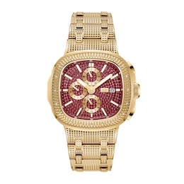 Men’s JBW Heist 1/10 CT. T.W. Certified Diamond 18K Gold Plate Chronograph Watch with Red Dial (Model: J6380G)