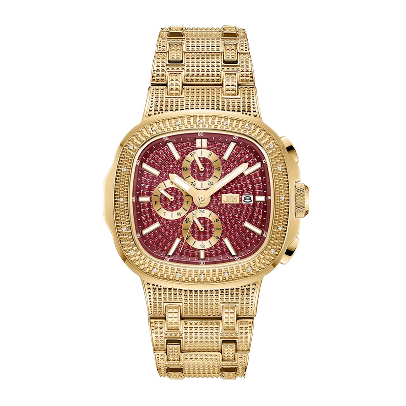 Men’s JBW Heist 1/10 CT. T.W. Certified Diamond 18K Gold Plate Chronograph Watch with Red Dial (Model: J6380G)