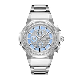 Men’s JBW Saxon 1/15 CT. T.W. Certified Diamond Chronograph Watch with Blue Mother-of-Pearl Dial (Model: JB-6101-M)