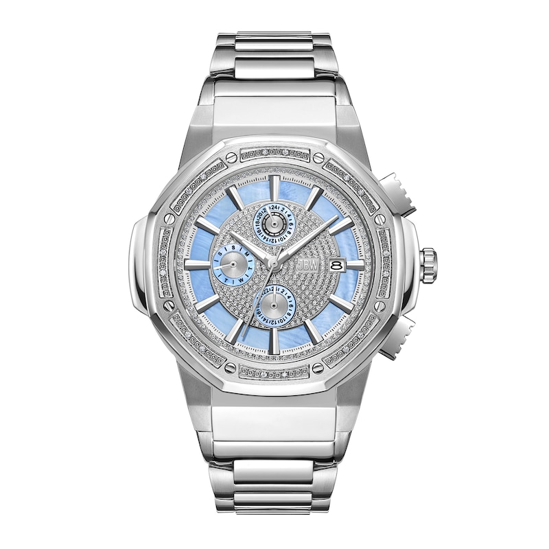 Men’s JBW Saxon 1/15 CT. T.W. Certified Diamond Chronograph Watch with Blue Mother-of-Pearl Dial (Model: JB-6101-M)