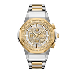 Men’s JBW Saxon 1/15 CT. T.W. Certified Diamond Two-Tone Chronograph Watch with Mother-of-Pearl Dial (Model: JB-6101-N)