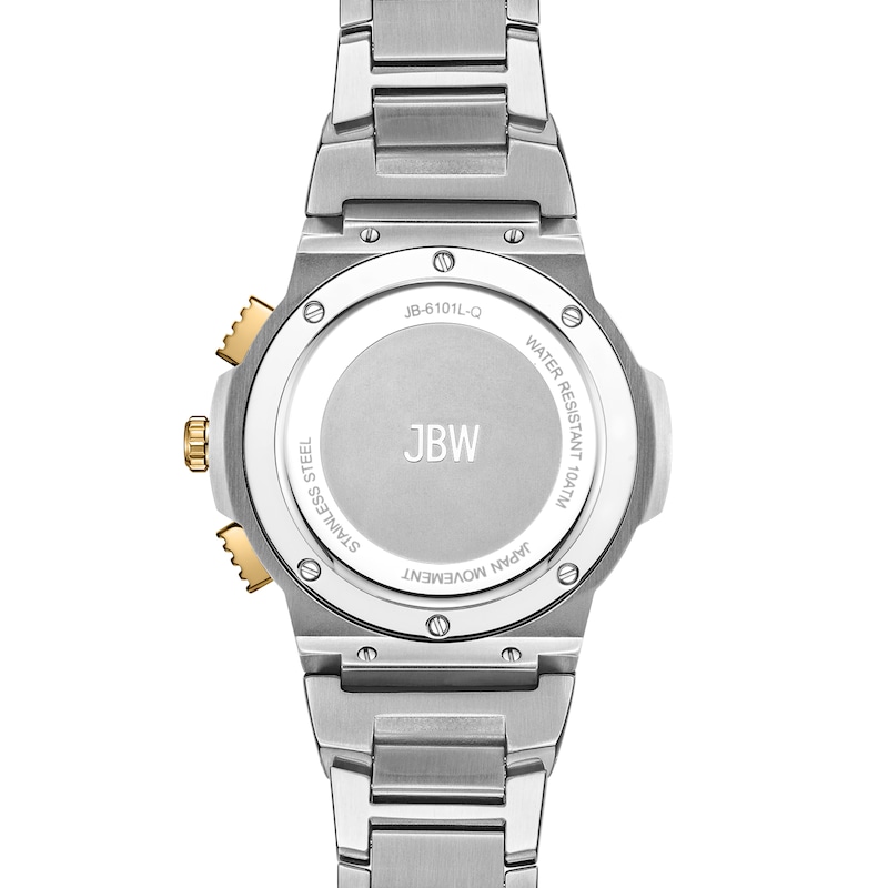 Main Image 3 of Men’s JBW Saxon 1/15 CT. T.W. Certified Diamond Two-Tone Chronograph Watch with Mother-of-Pearl Dial (Model: JB-6101-N)