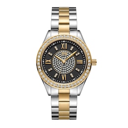 Ladies’ JBW Mondrian 34 1/15 CT. T.W. Certified Diamond and Crystal Accent Two-Tone Watch with Black Dial (Model: J6388G)