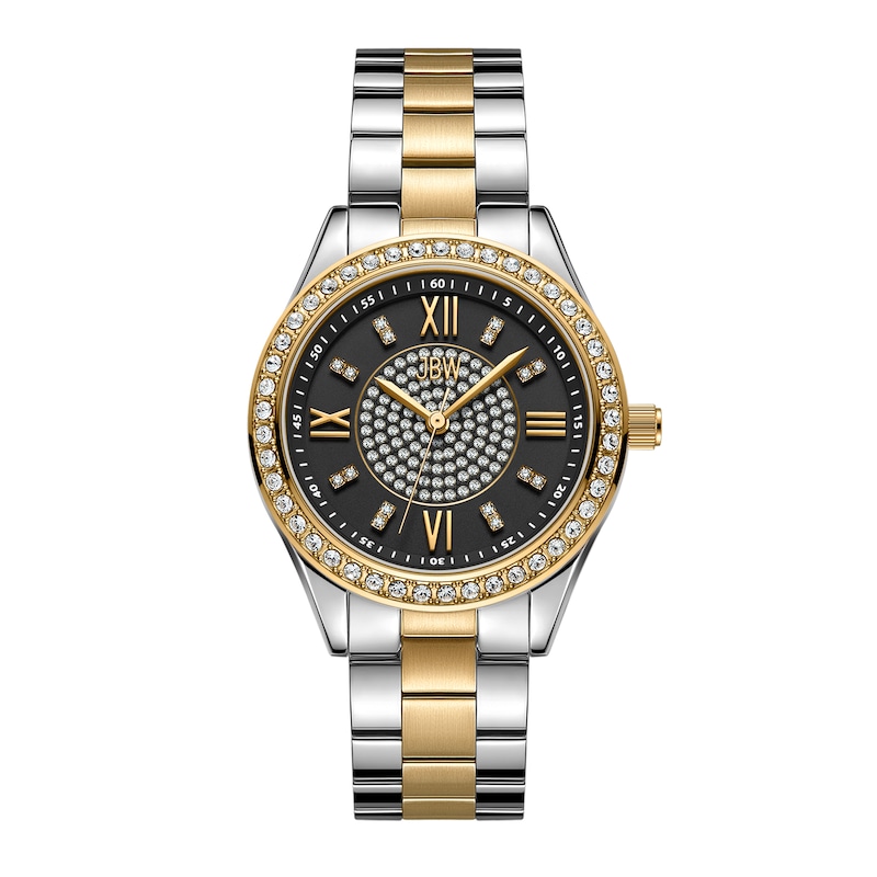 Main Image 1 of Ladies’ JBW Mondrian 34 1/15 CT. T.W. Certified Diamond and Crystal Accent Two-Tone Watch with Black Dial (Model: J6388G)