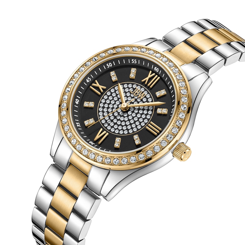 Main Image 2 of Ladies’ JBW Mondrian 34 1/15 CT. T.W. Certified Diamond and Crystal Accent Two-Tone Watch with Black Dial (Model: J6388G)