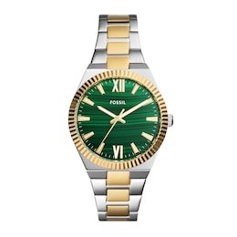 Ladies’ Fossil Scarlette Two-Tone IP Watch with Genuine Malachite Dial (Model: ES5334)