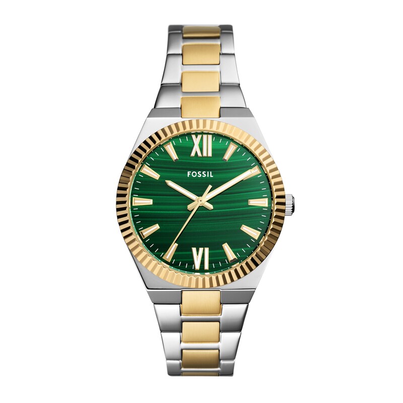 Main Image 1 of Ladies’ Fossil Scarlette Two-Tone IP Watch with Genuine Malachite Dial (Model: ES5334)